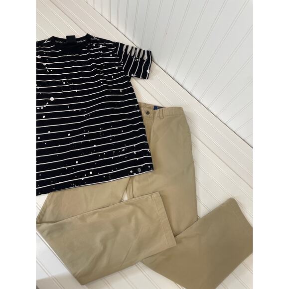 Ralph Lauren Flat Front Pants & Switch Stripe Short Sleeve Tee Bundle Size 14-16 - Picture 1 of 7